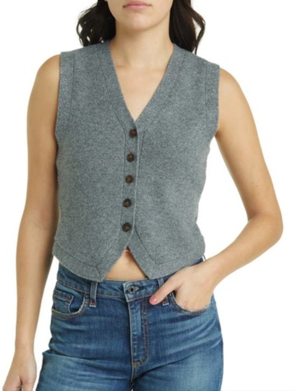 Madewell Vneck Button Front Sweater Vest Waist Coat Gray Wool Womens Size XSmall
